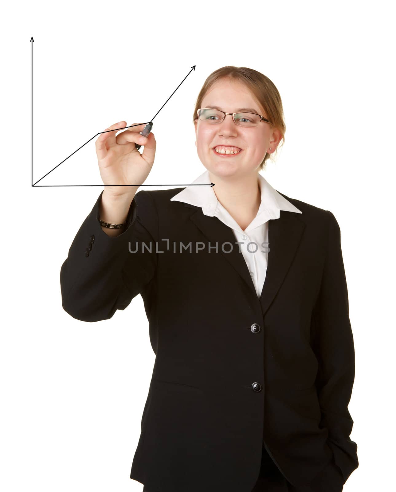 young business woman with marker isolated on white by clearviewstock