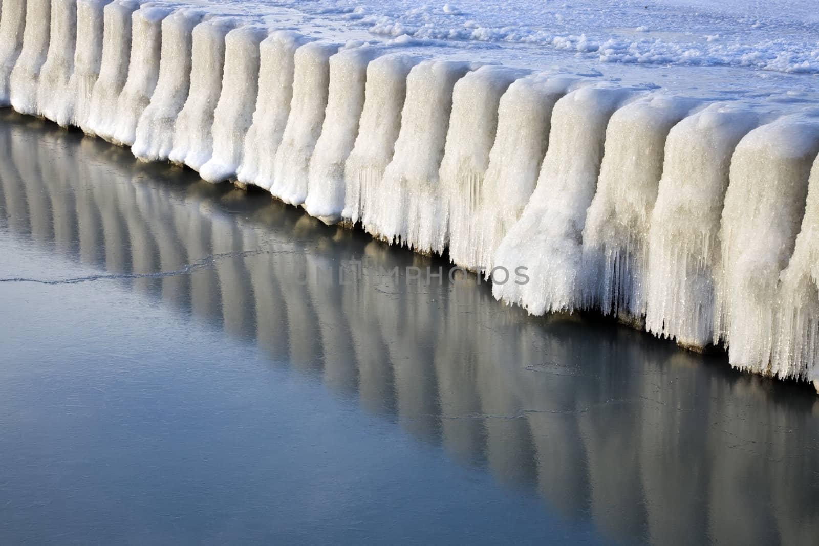 Icy shore of Lake Michigan - seen in Chicago.