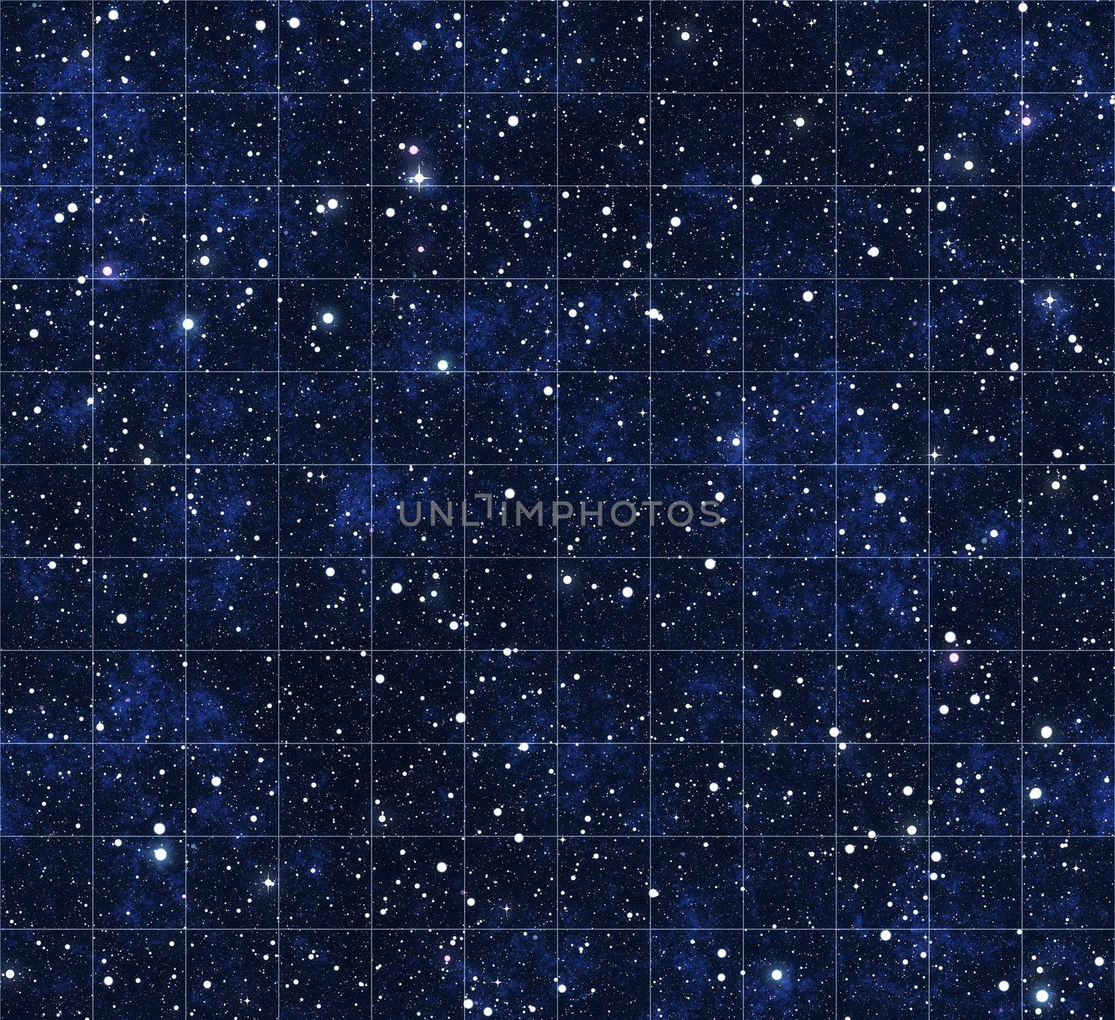 starmap outer space stars and clouds with grid