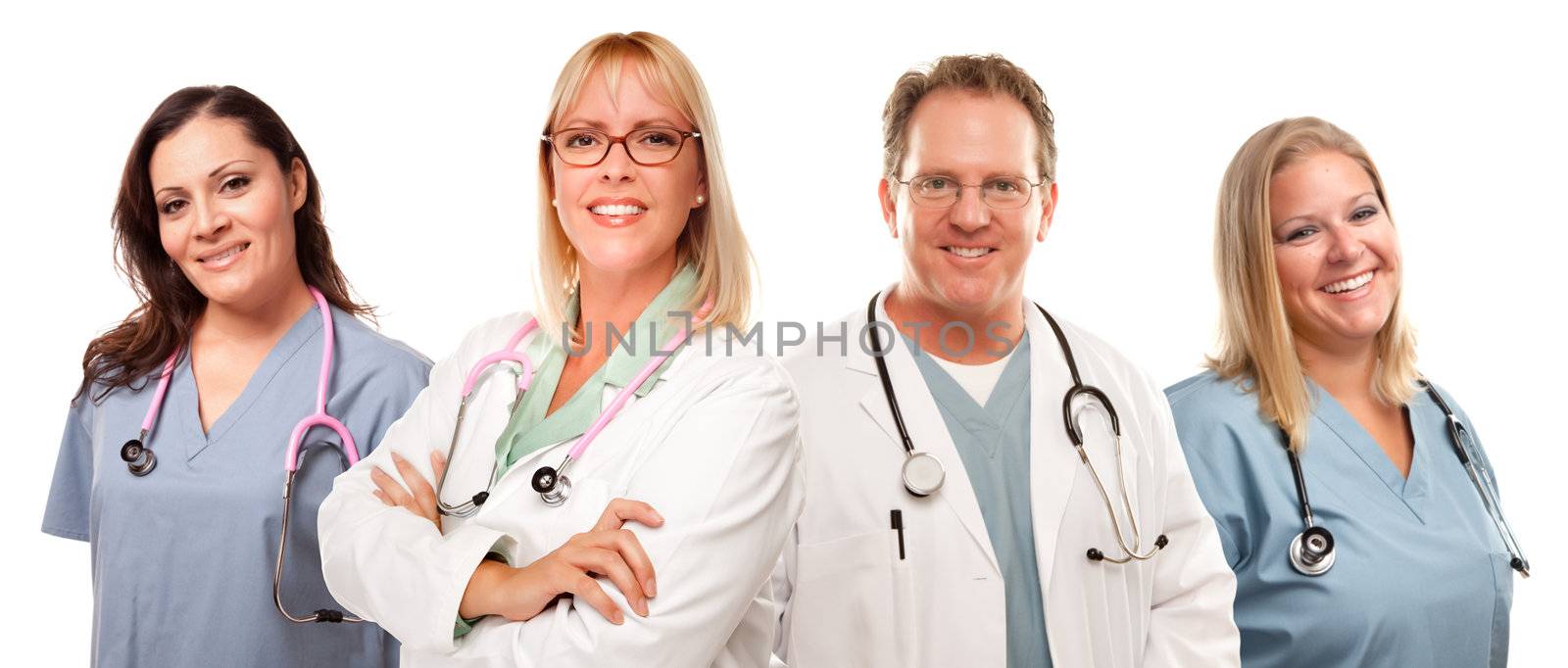 Set of Smiling Male and Female Doctors or Nurses by Feverpitched