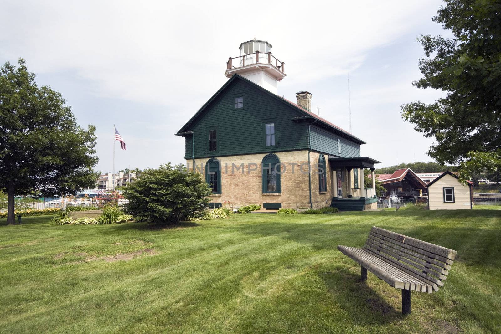 Bench and Lighthouse in Michigan City