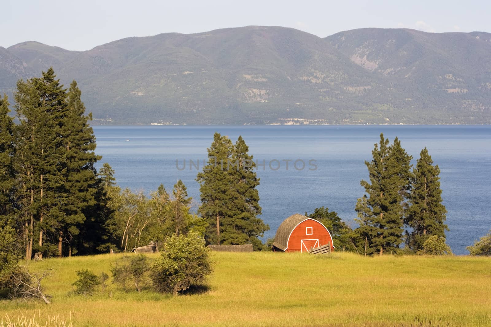 Red Barn by the Lake - Montana.