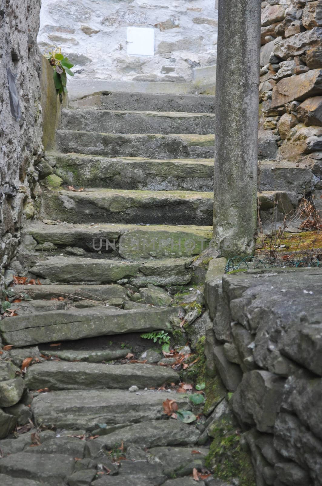 Ancient traditional stone stairway on the mountains