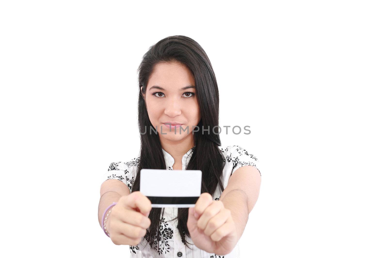 woman with a credit card on her hand, focus on woman by dacasdo