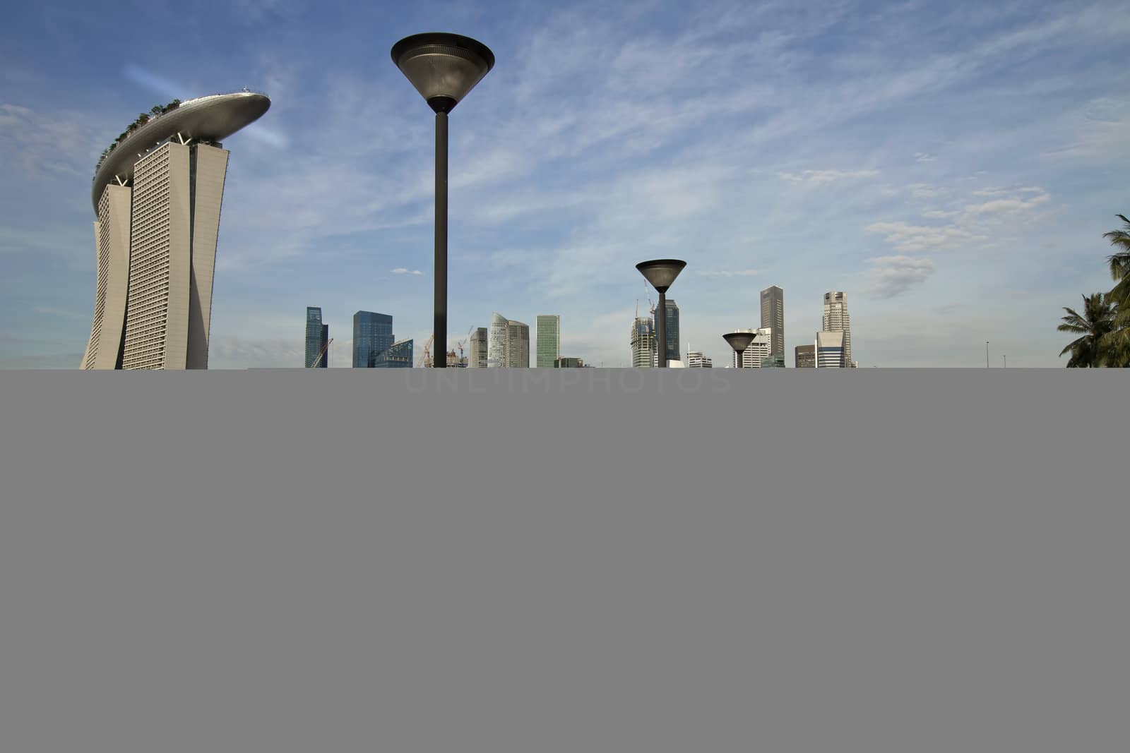 Singapore City Skyline by River at the Marina Esplanade