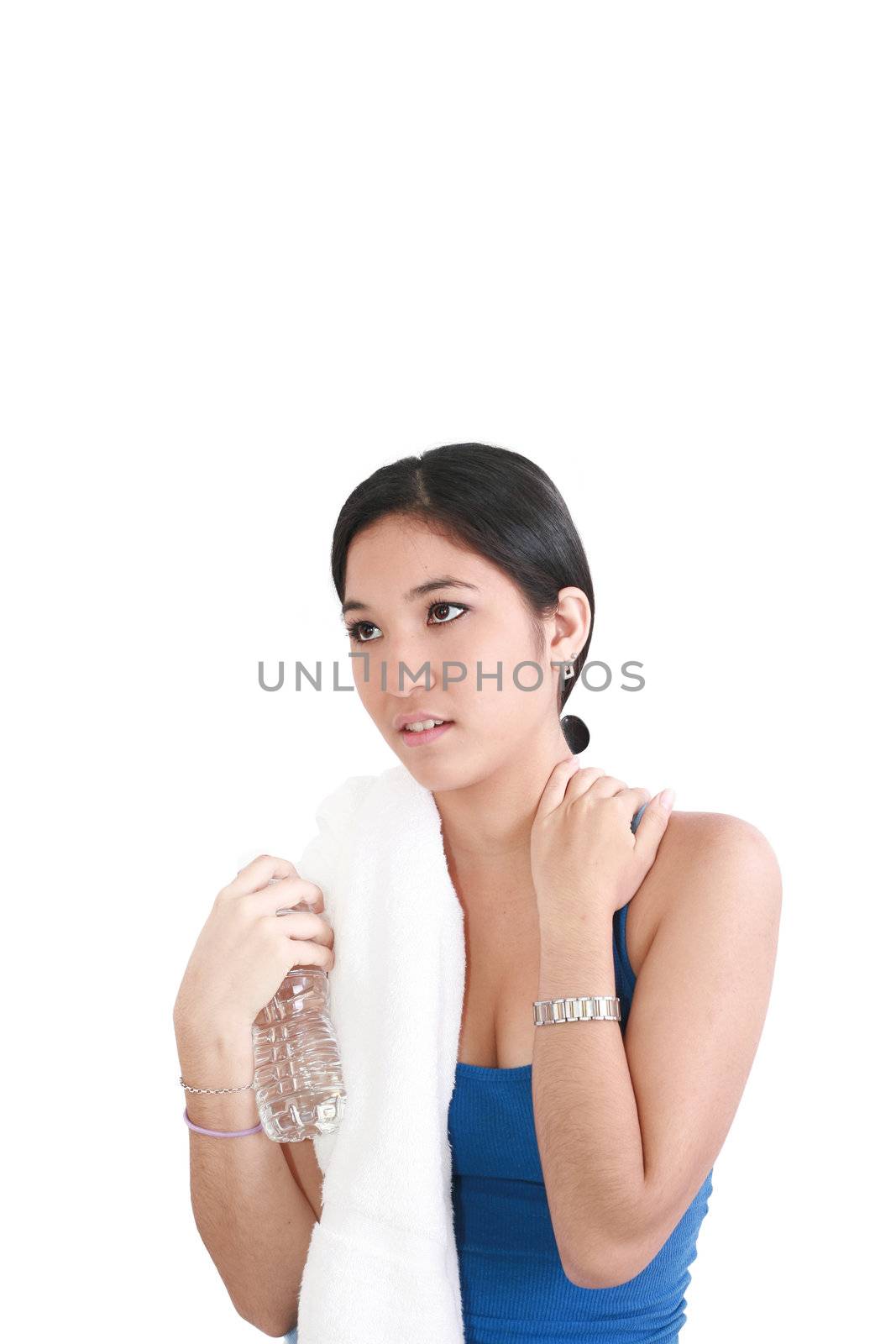 young woman with a bottle of water, isolated on white by dacasdo