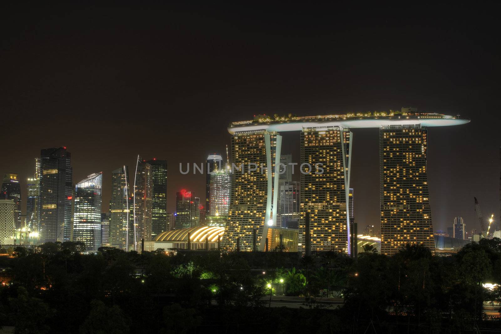 Singapore City Skyline from Marina Barrage at Night