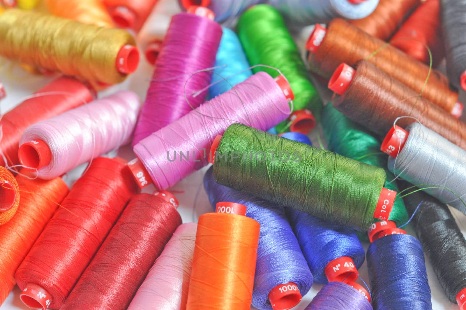 Detail view of colour sewing wire threads