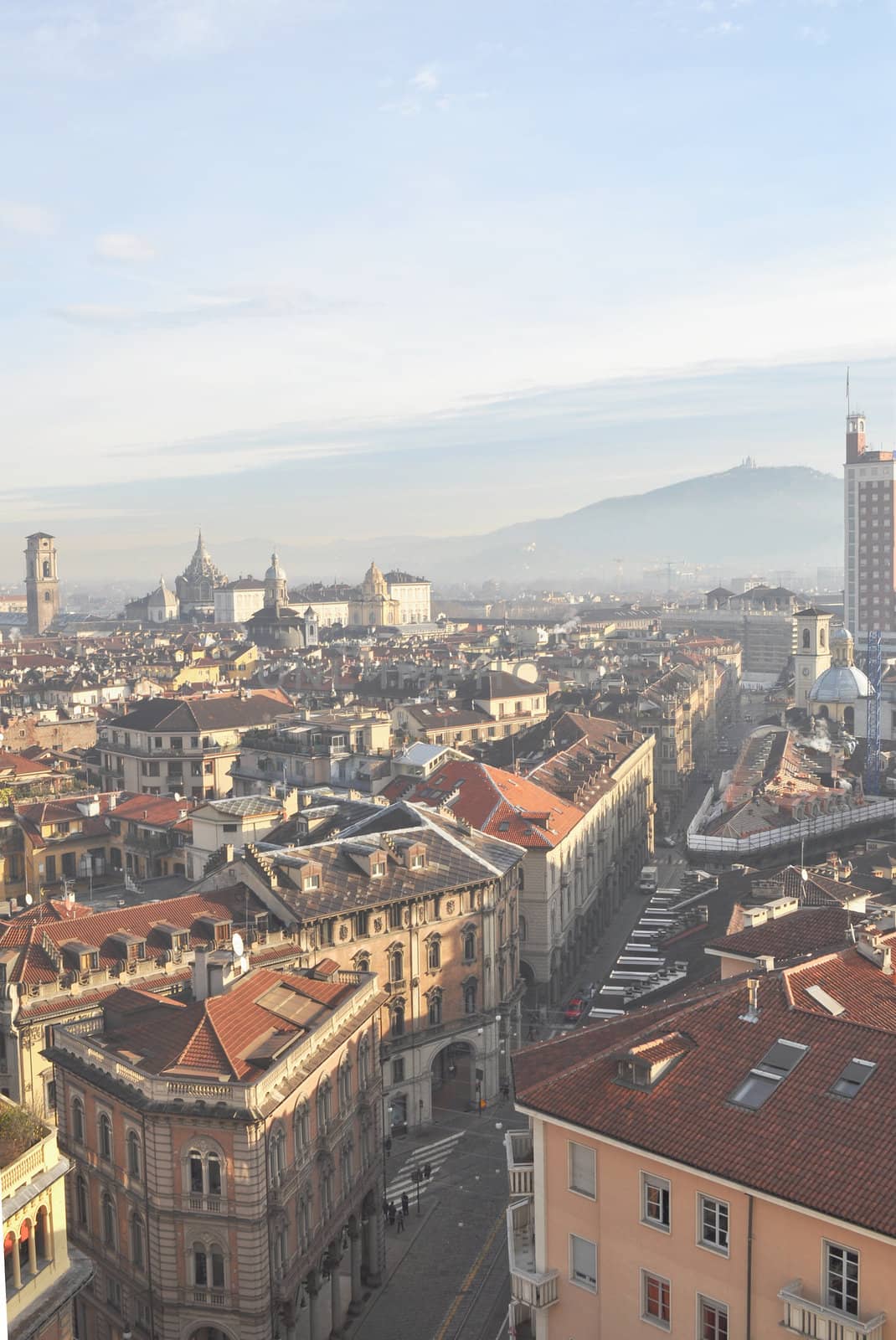 City of Turin (Torino) skyline panorama birdeye seen from above