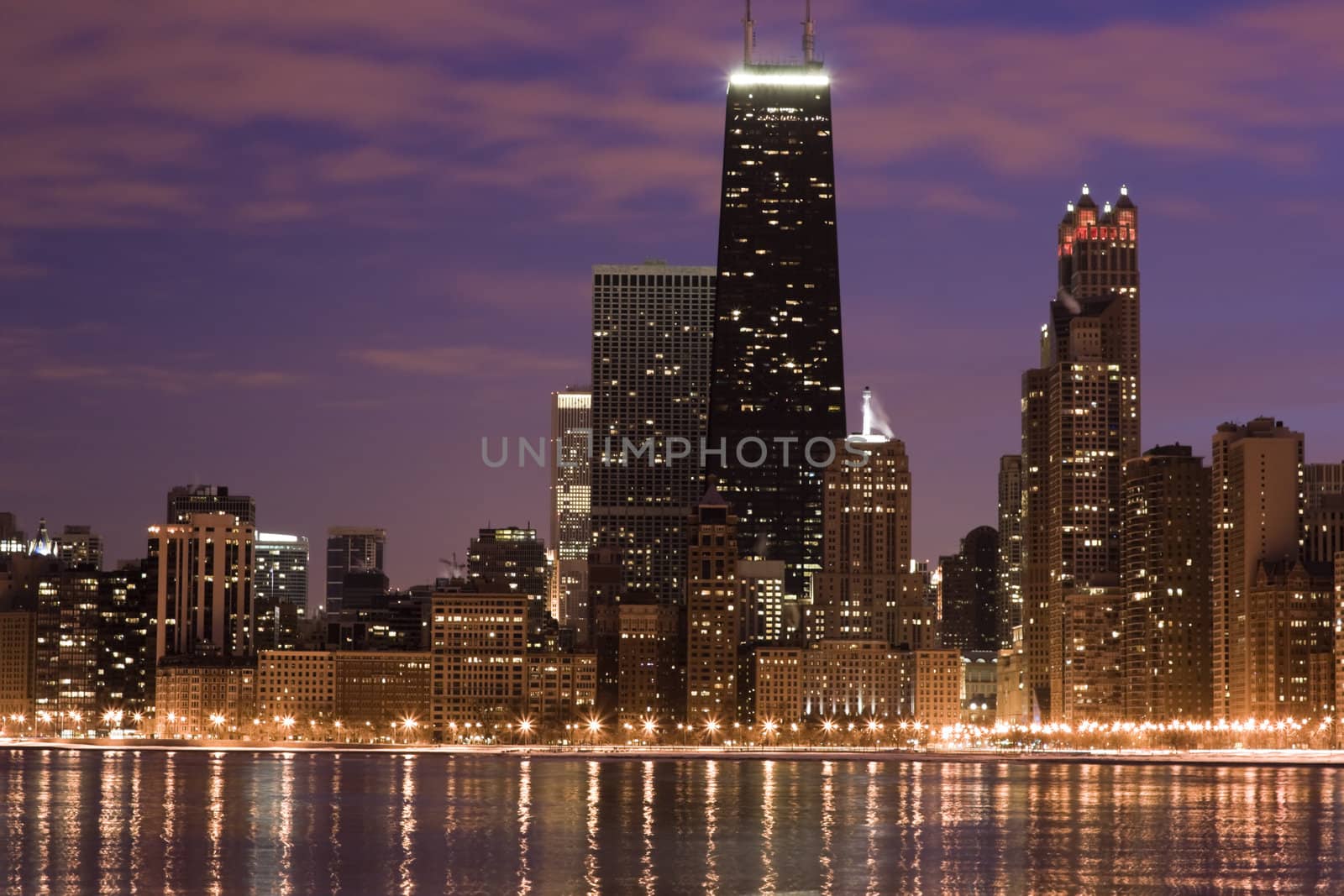 Chicago across the lake - sunset time.