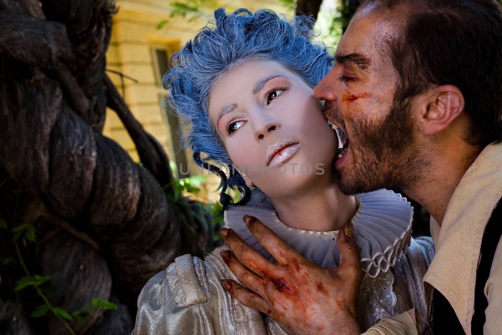 Male vampire zombie biting woman by vilevi