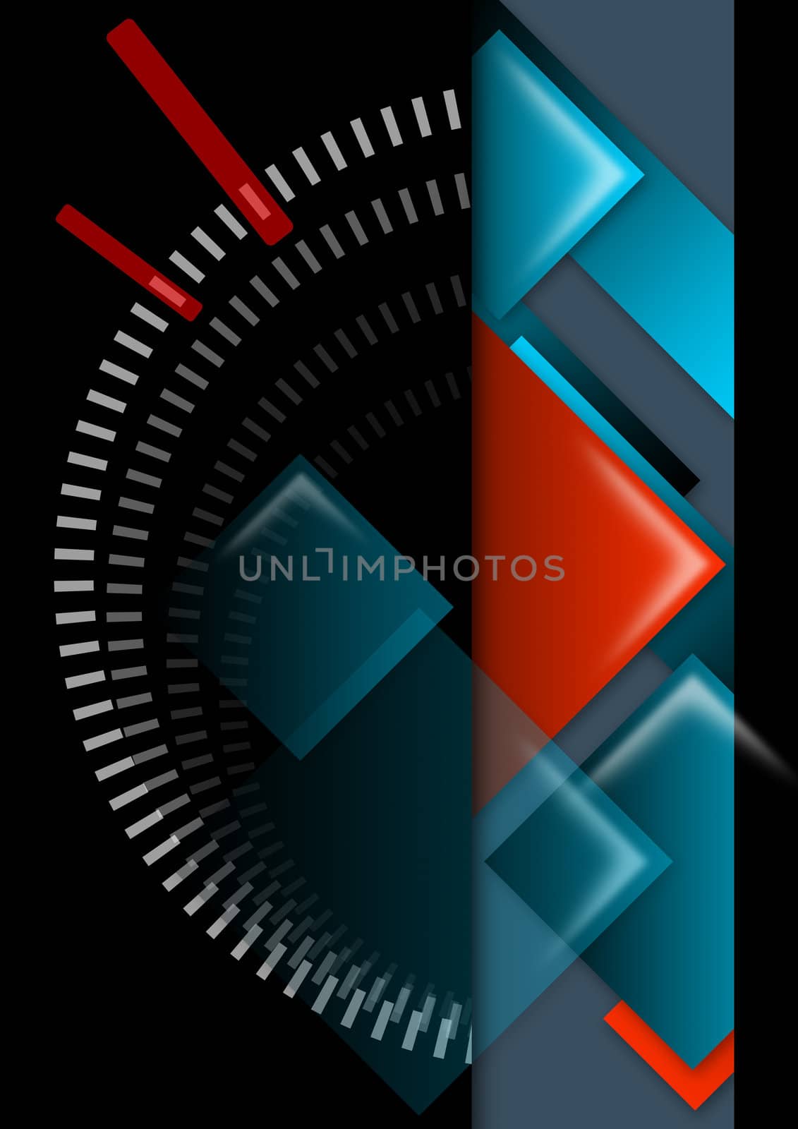 Abstract background with geometric shapes, black, blue and red