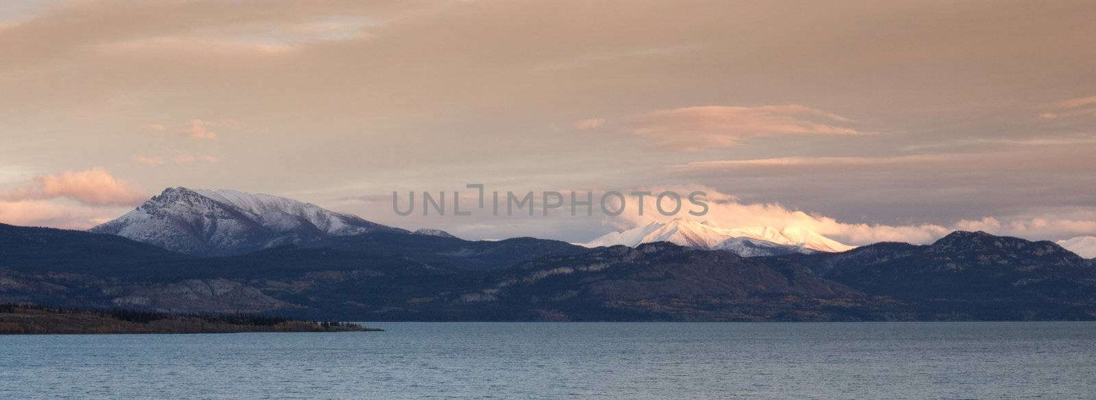 Early snow in the mountains around Lake Laberge, Yukon Territory, Canada