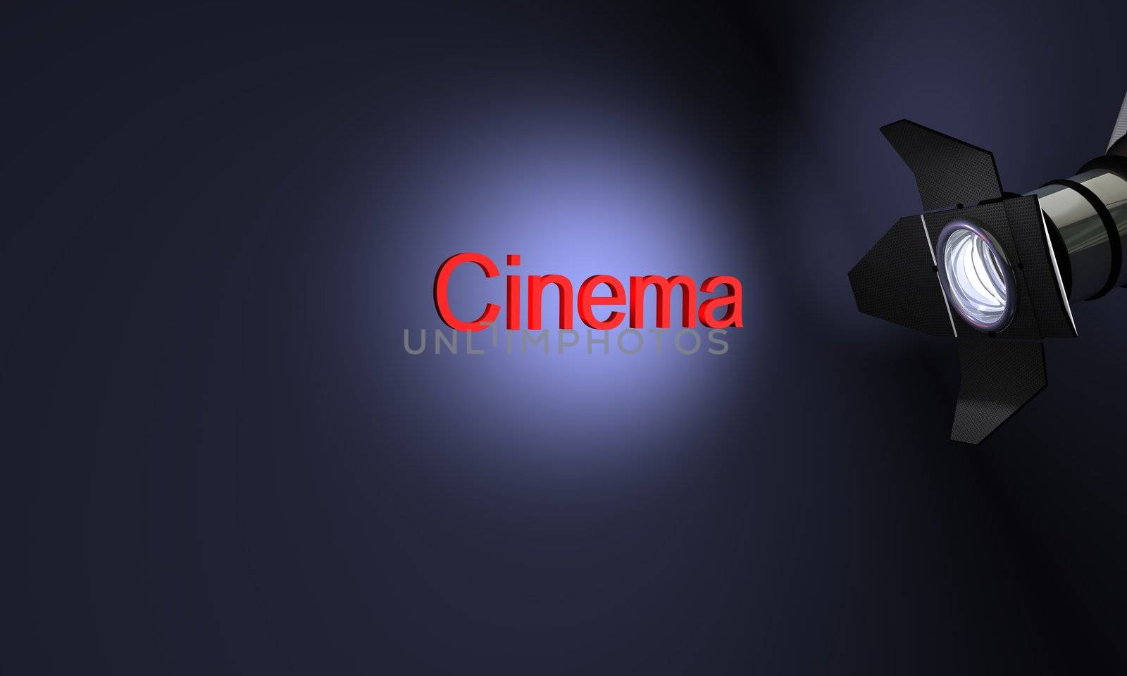 Studio with text cinema on blue background