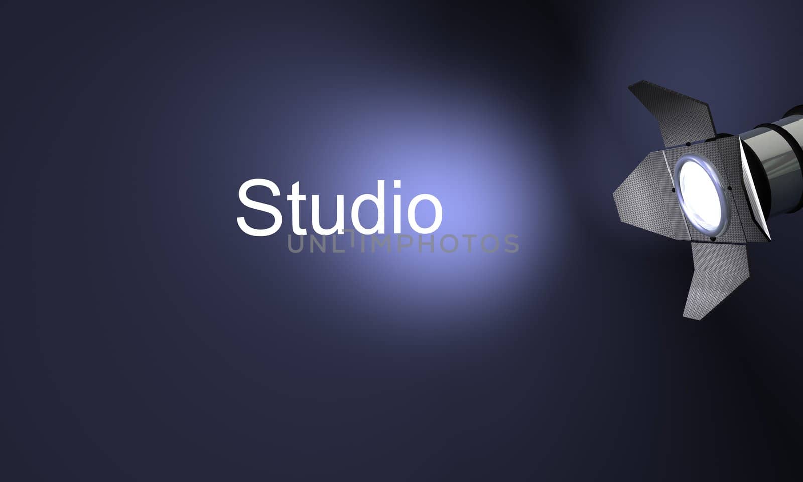 Studio with text studio on blue background