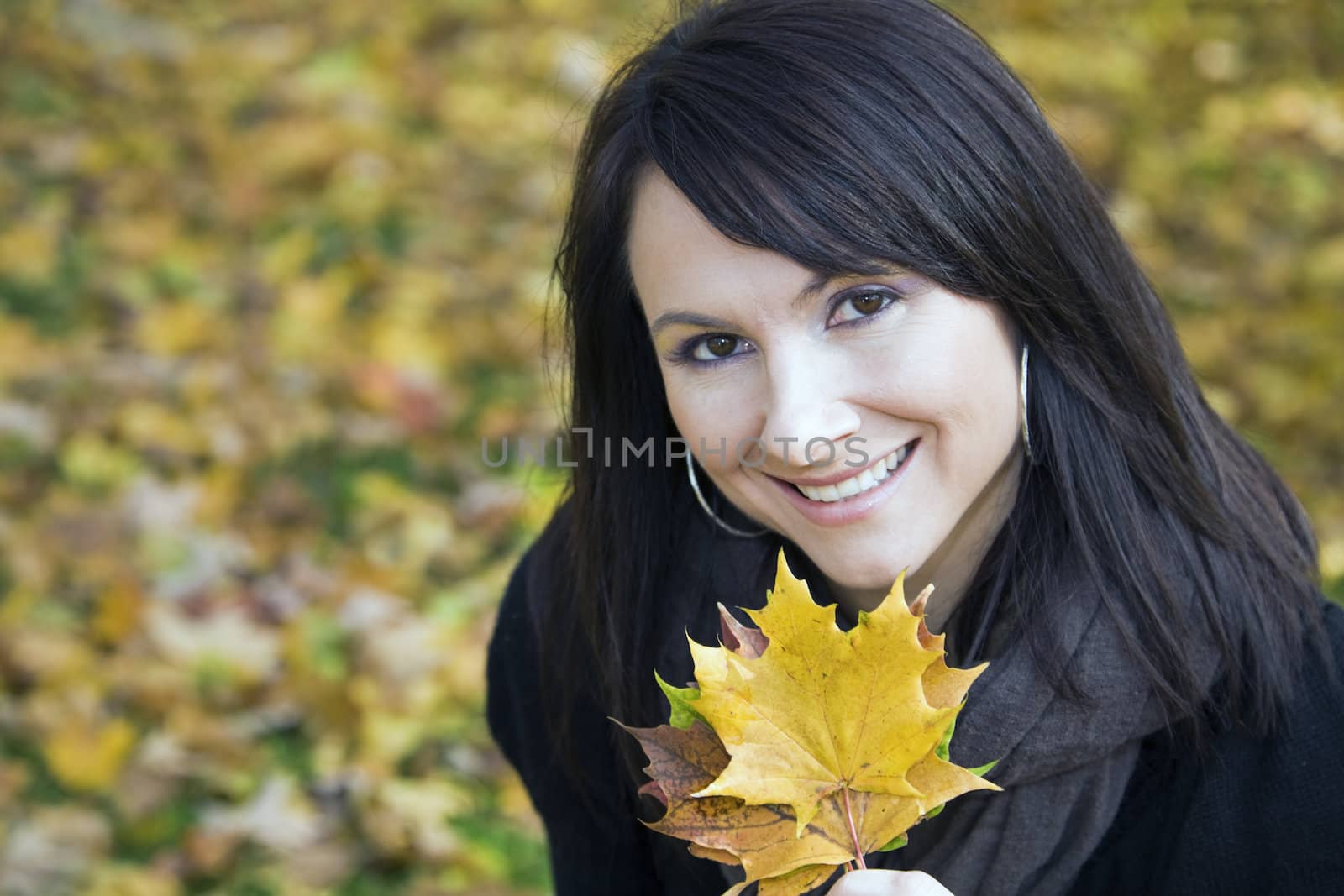 Girl with colorful leaves by benkrut