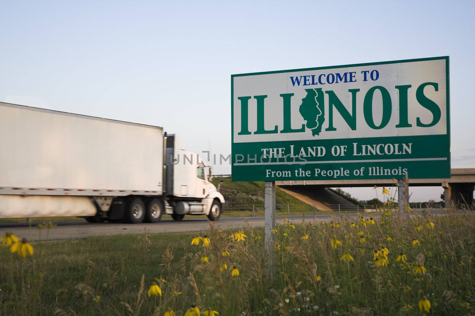 Semi Truck entering Illinois from Wisconsin.