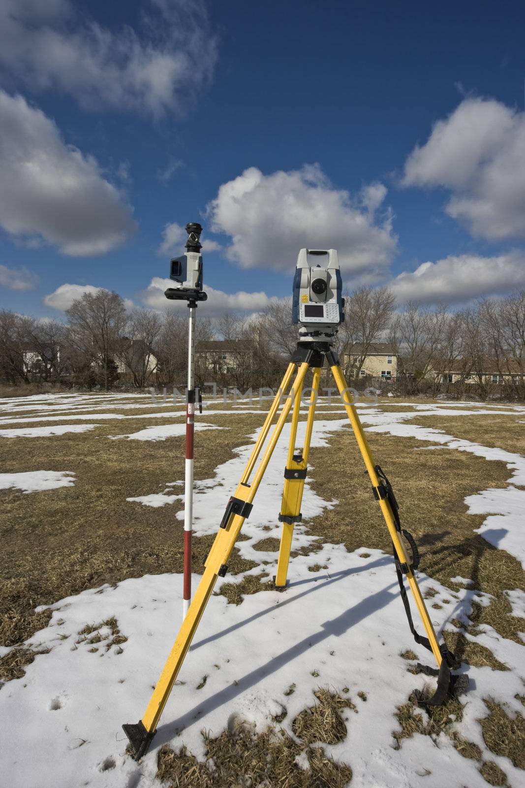 Winter land surveying - total station.