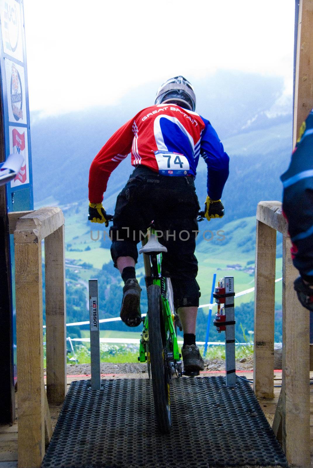 LEOGANG, AUSTRIA - JUNE 20: Participant in the UCI Mountain Bike World Cup Downhill & Four Cross June 18-20, 2010 in Leogang, Austria.