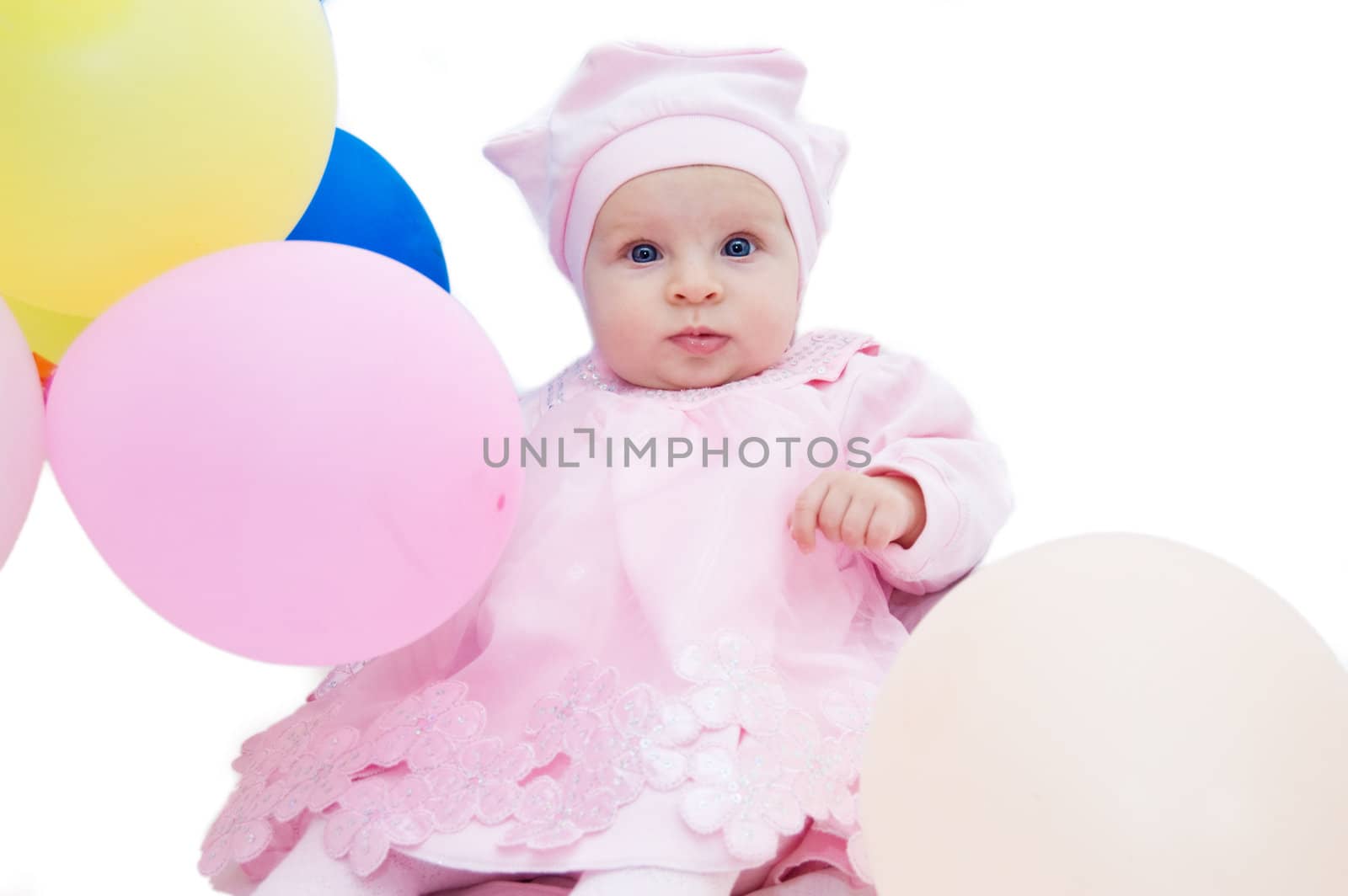 Baby girl in pink with balloons by Angel_a