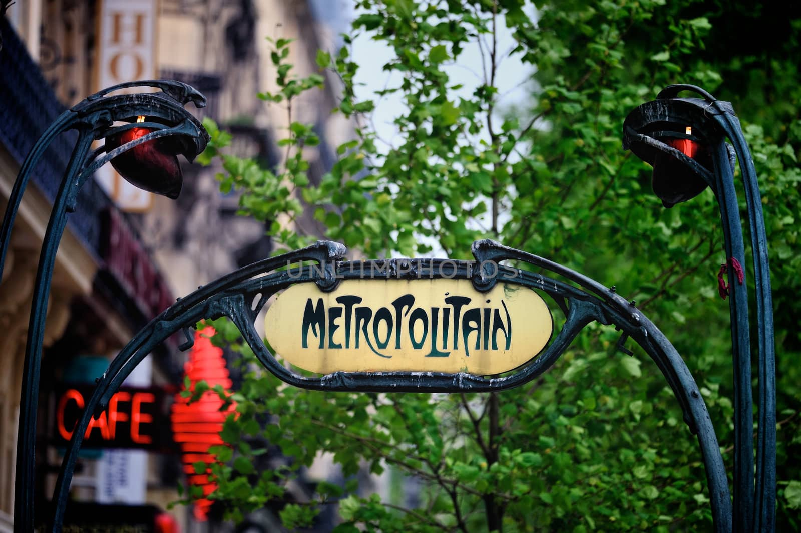 Signboard by entrance in subway. Paris. France