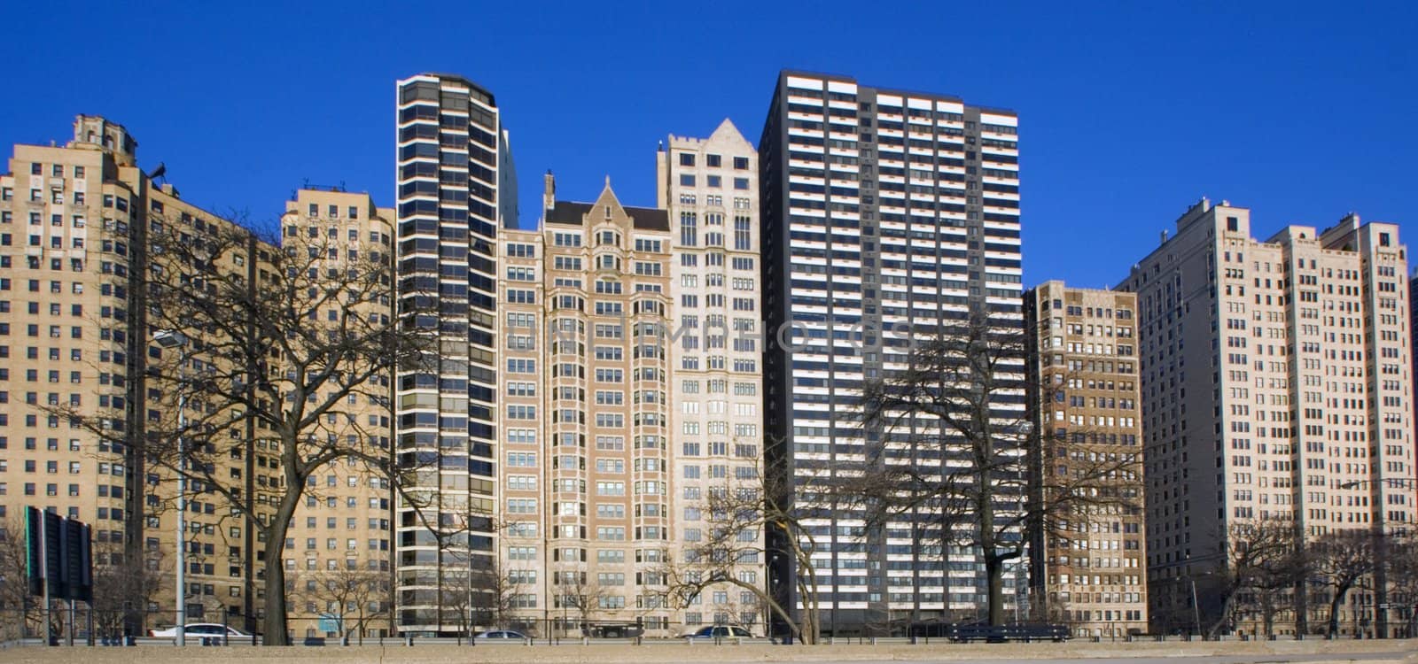 Buildings by Lake Shore Drive in Chicago, IL.