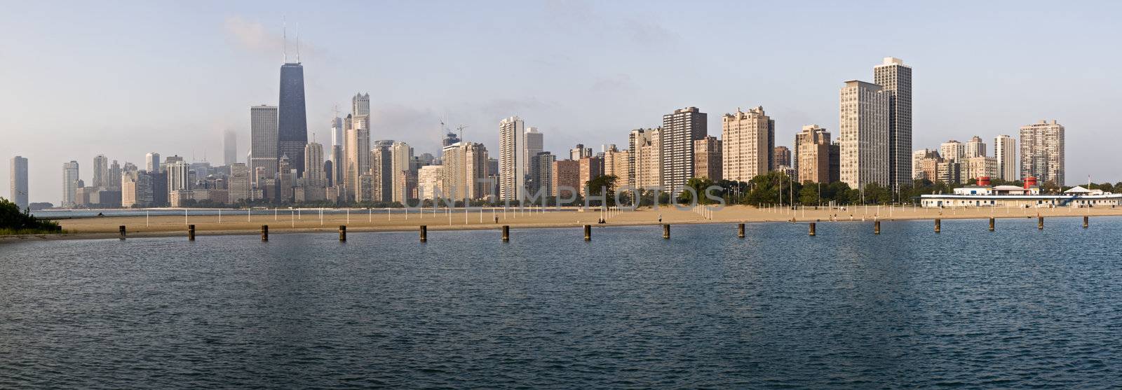 Panoramic view of Chicago from North Ave beach by benkrut