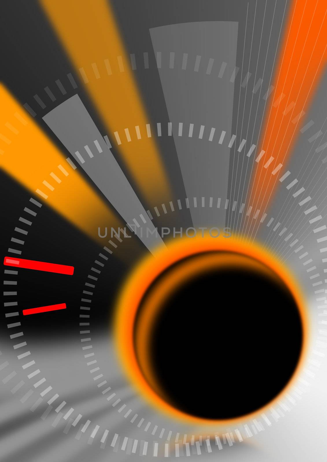 Abstract background with geometric shapes, gray, orange and stylized clock