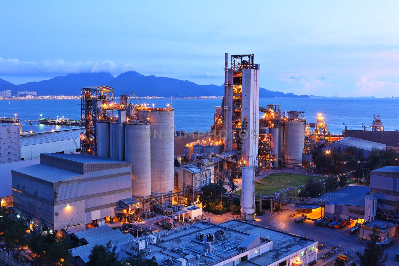 cement factory at night