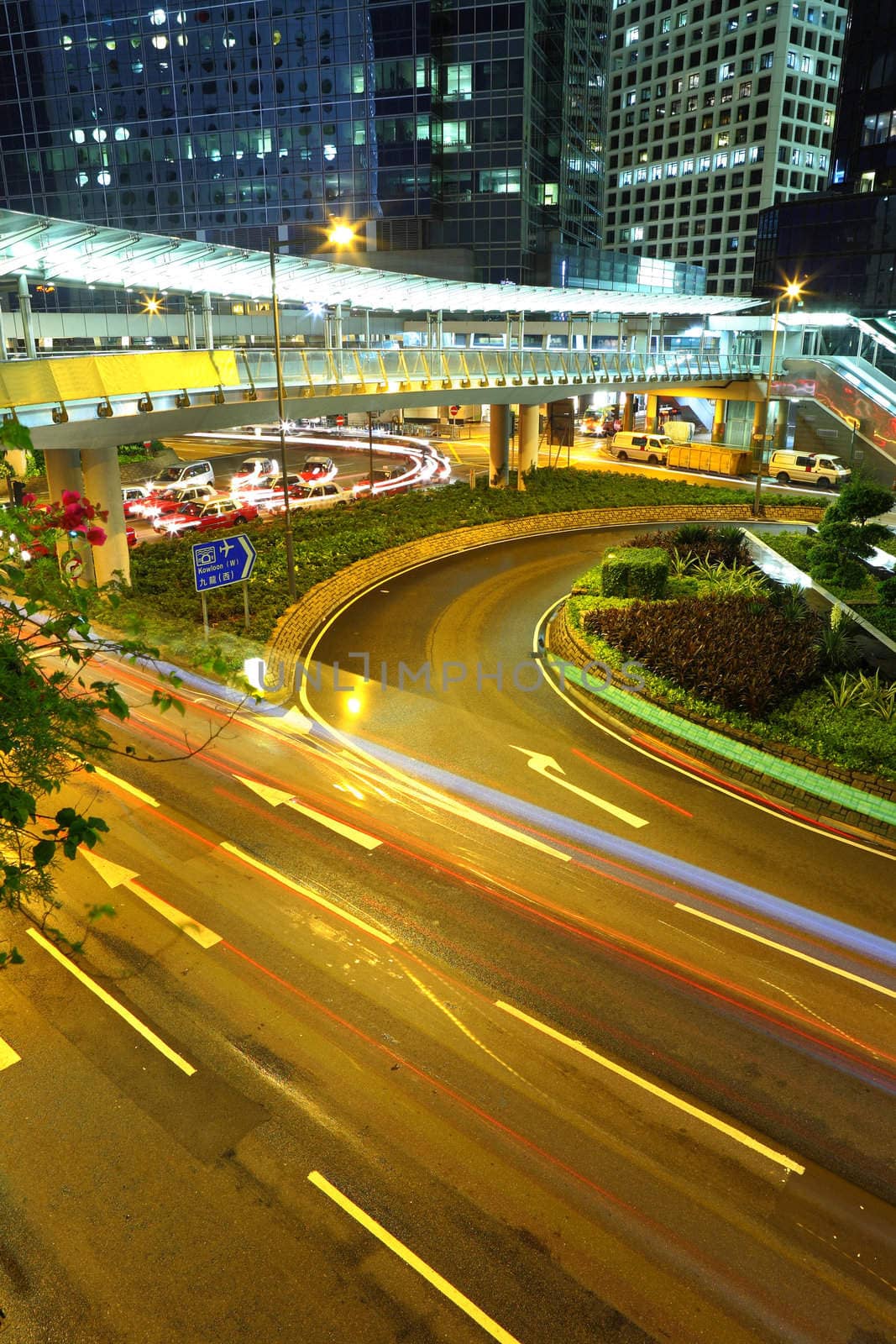 Hong Kong business district at night