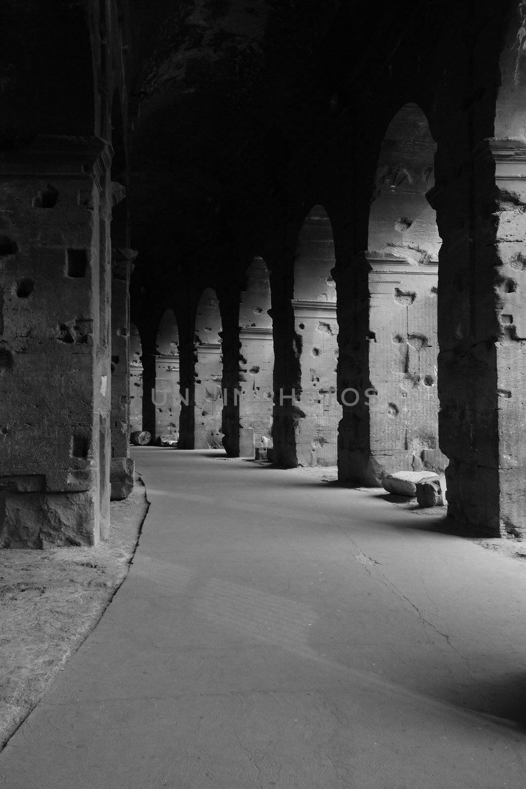 Inside the hallways of the Colosseum in Rome, Italy.
