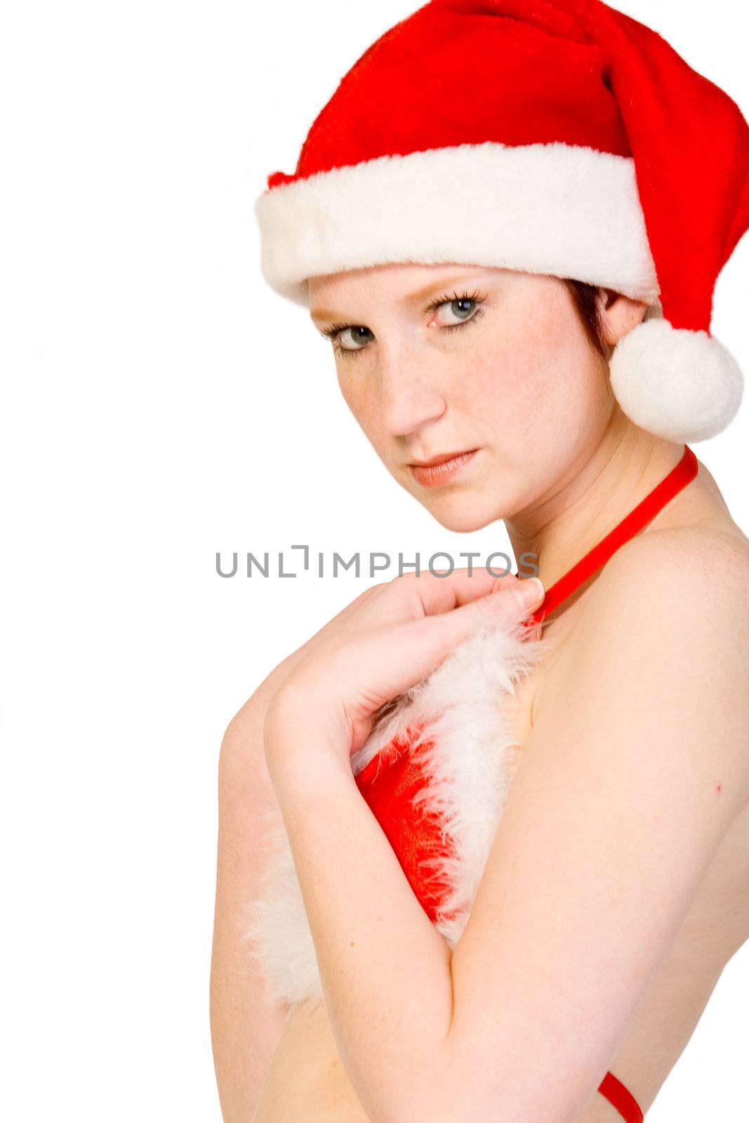 Beautiful girl dressed in a christmas lingerie set
With clipping path for your convenience