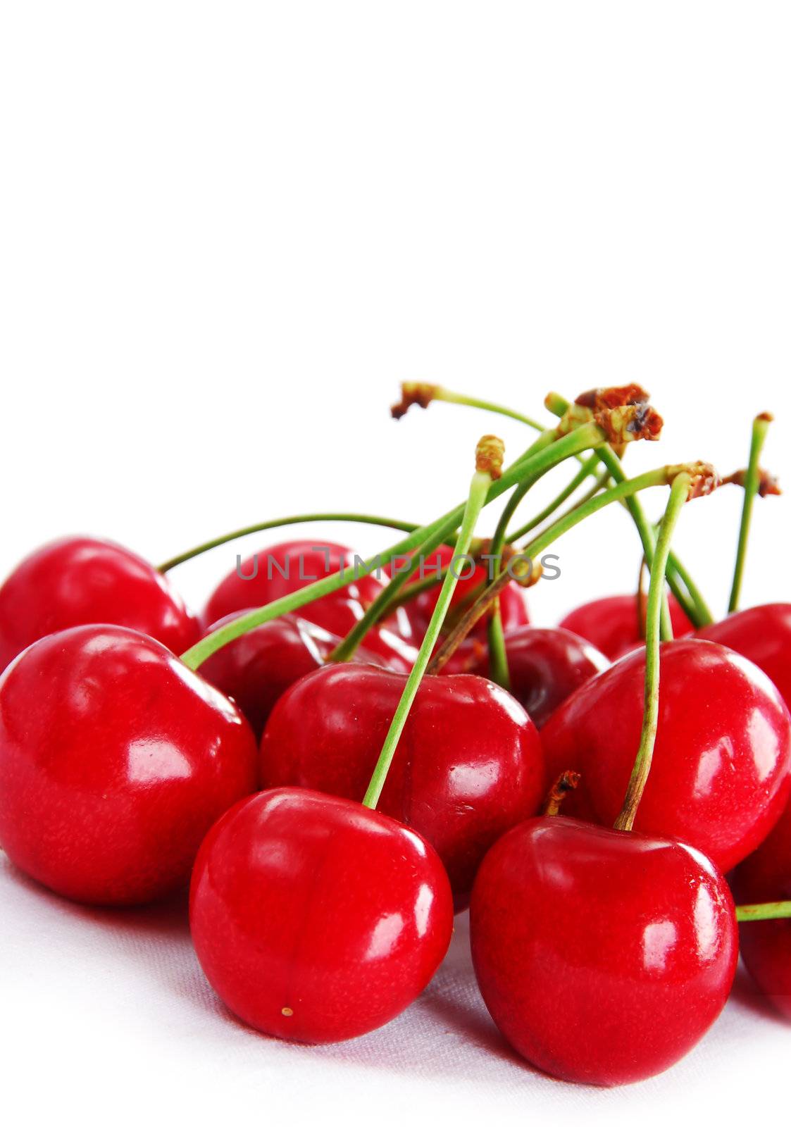 appetizing red fresh ripe cherries on white background