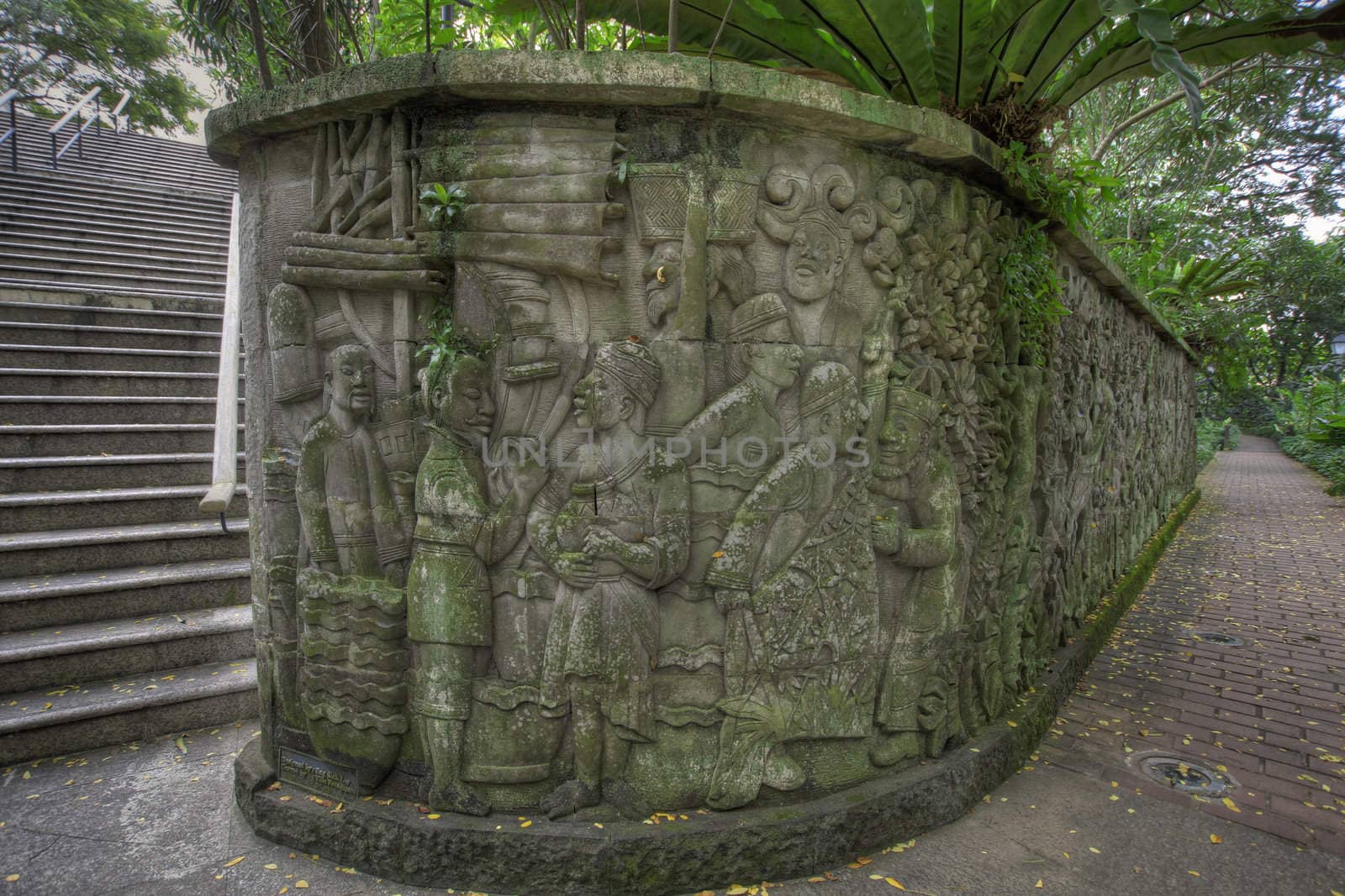 Balinese Stone Wall Carvings in Fort Canning Park Singapore 2