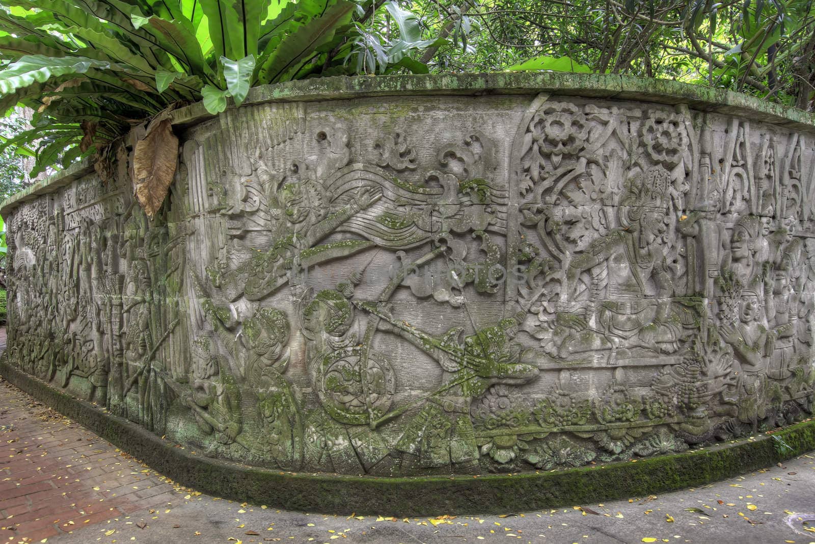 Balinese Stone Wall Carvings in Fort Canning Park Singapore