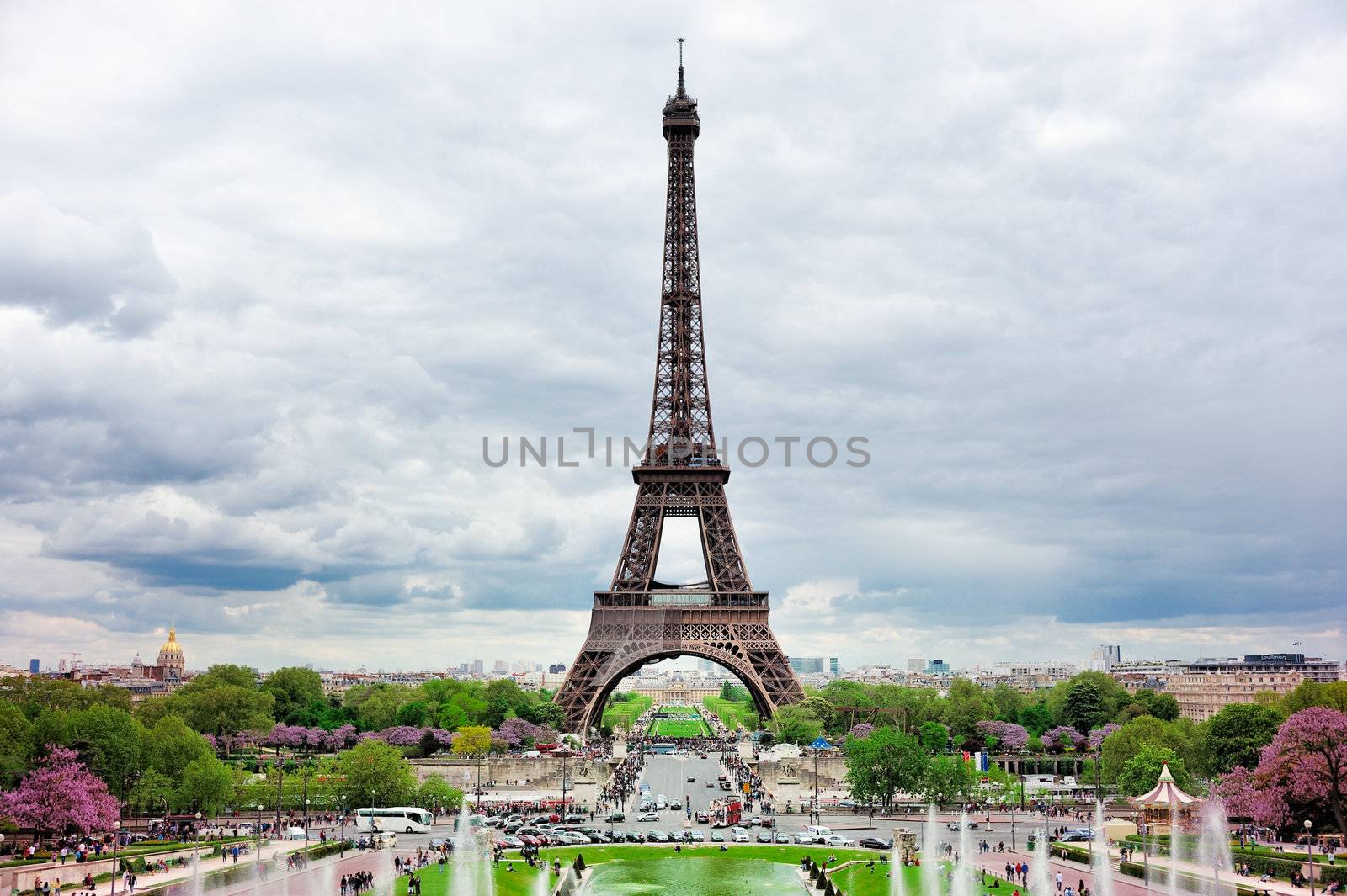 Panorama Eiffel tower in the area of Paris