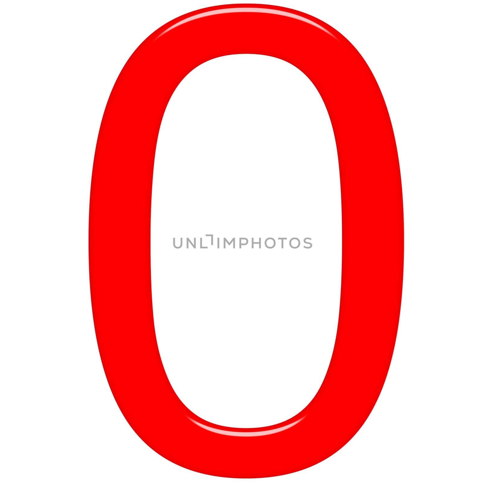 3d red number 0 isolated in white
