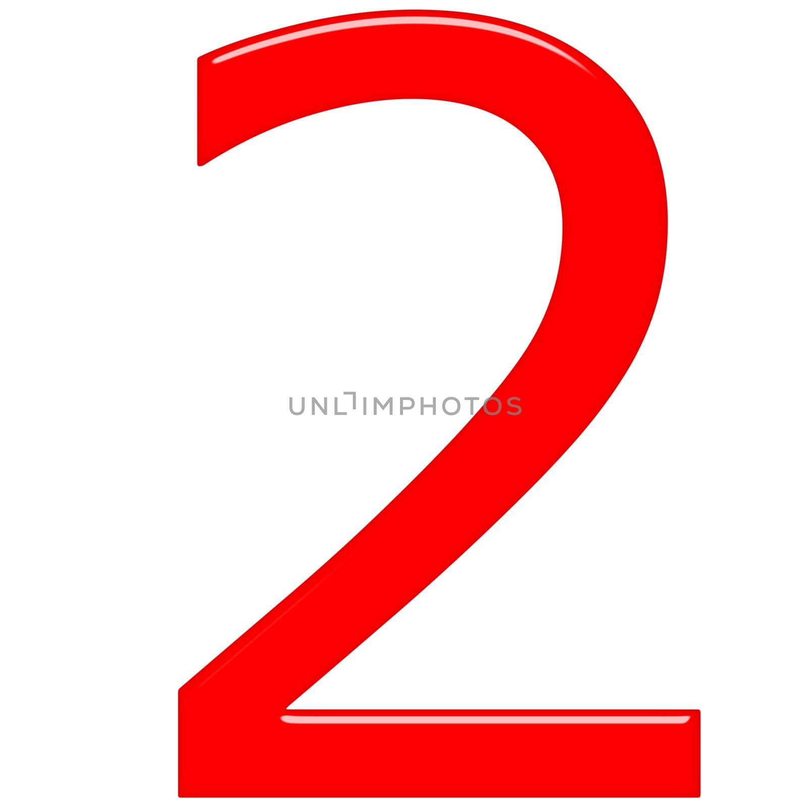 3d red number 2 isolated in white