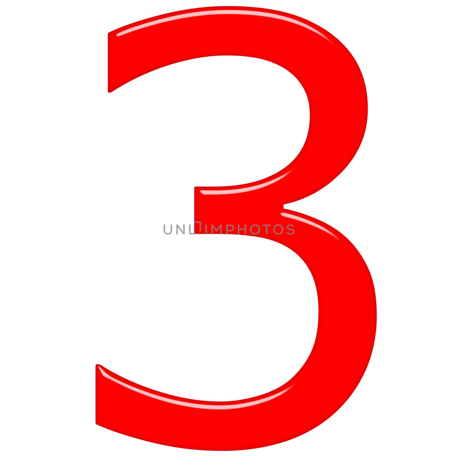 3d red number 3 isolated in white