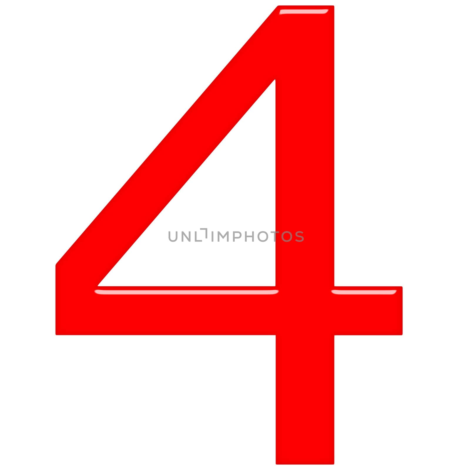 3d red number 4 isolated in white