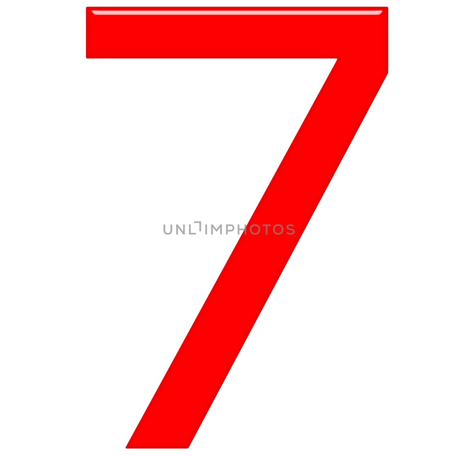 3d red number 7 isolated in white