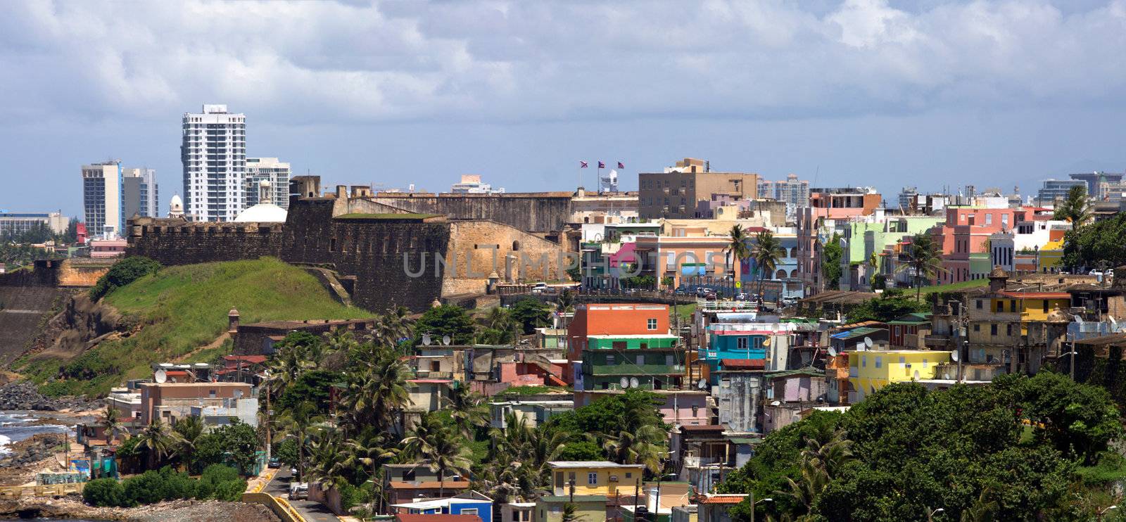 The La Perla neighborhood located in Old San Juan Puerto Rico which is widely known for a high crime rate and drug activity. Behind it is Fort San Cristobal.