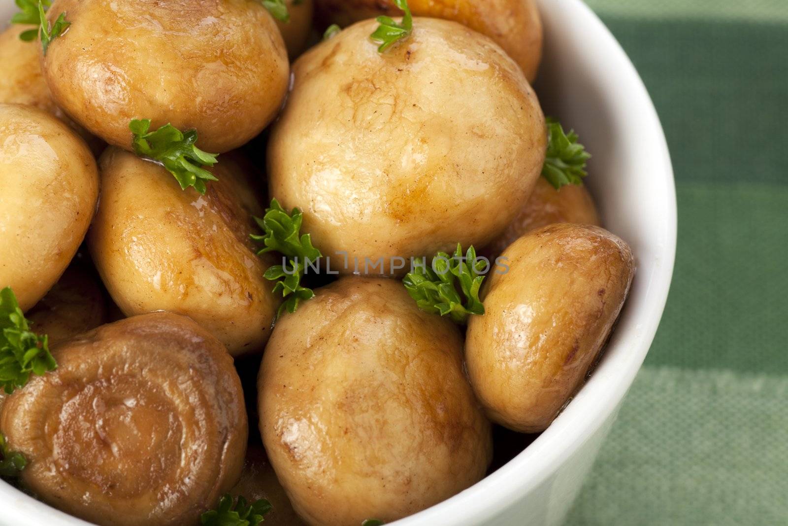 Close up of fresh tapas with parsley leaves.