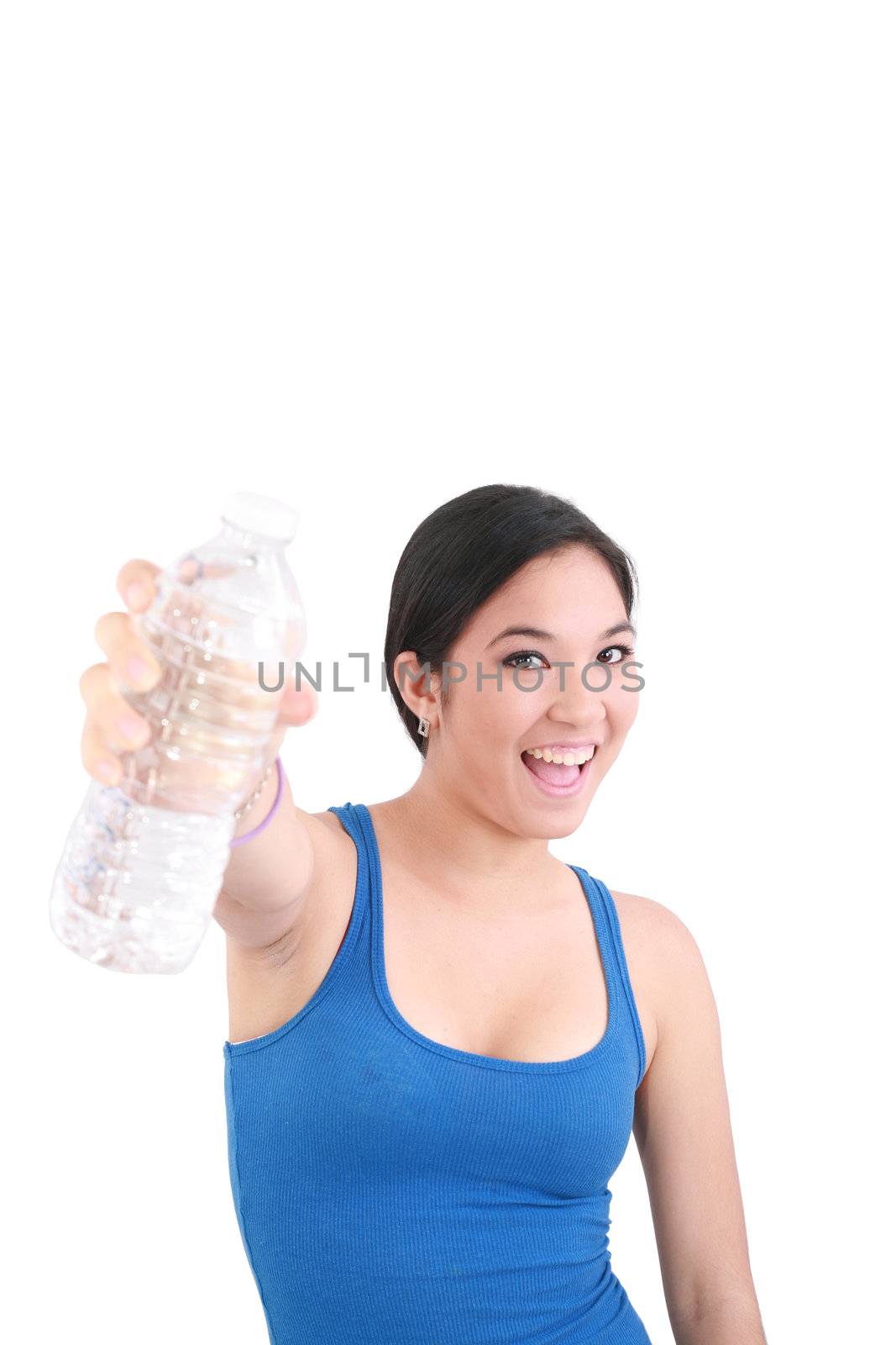 woman in sportswear drinking water, isolated on white by dacasdo