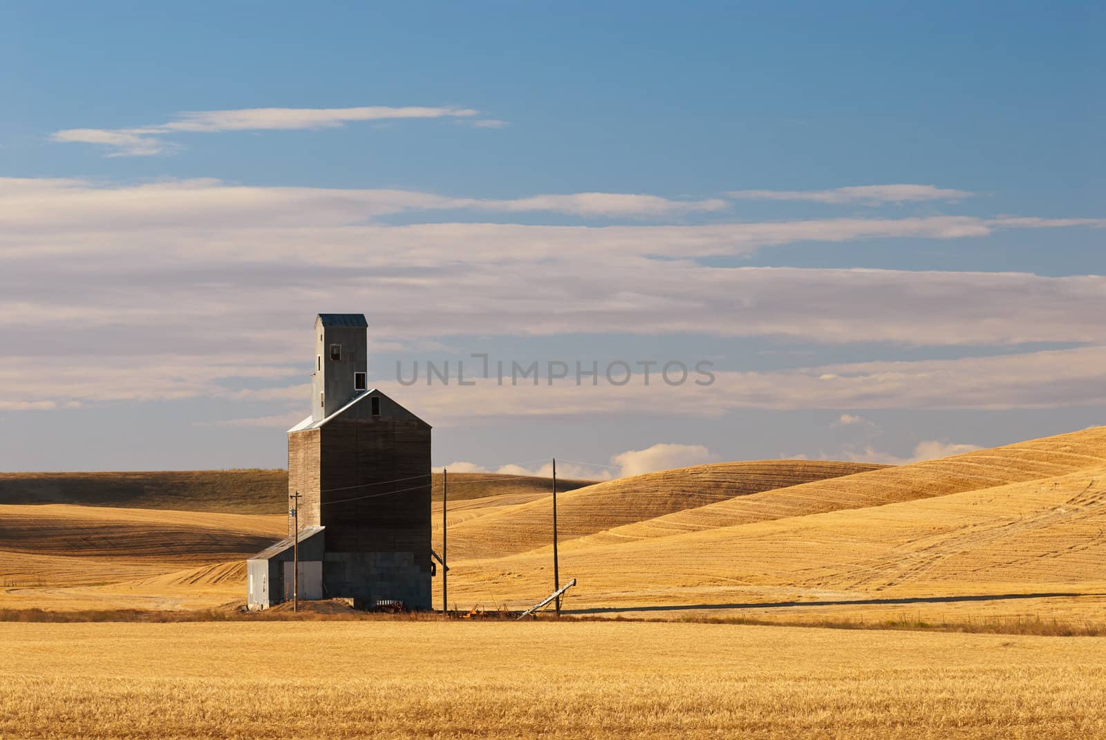 Old grain elevator, wheat fields and morning clouds, Whitman County, Washington, USA by CharlesBolin