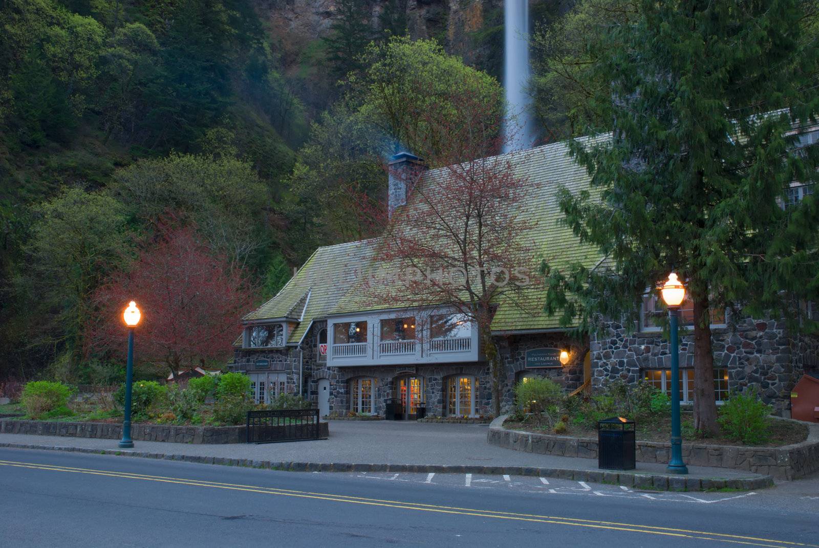 Multnomah Falls Lodge in Spring, Columbia Gorge Scenic Area, Multnomah County, Oregon, USA by CharlesBolin