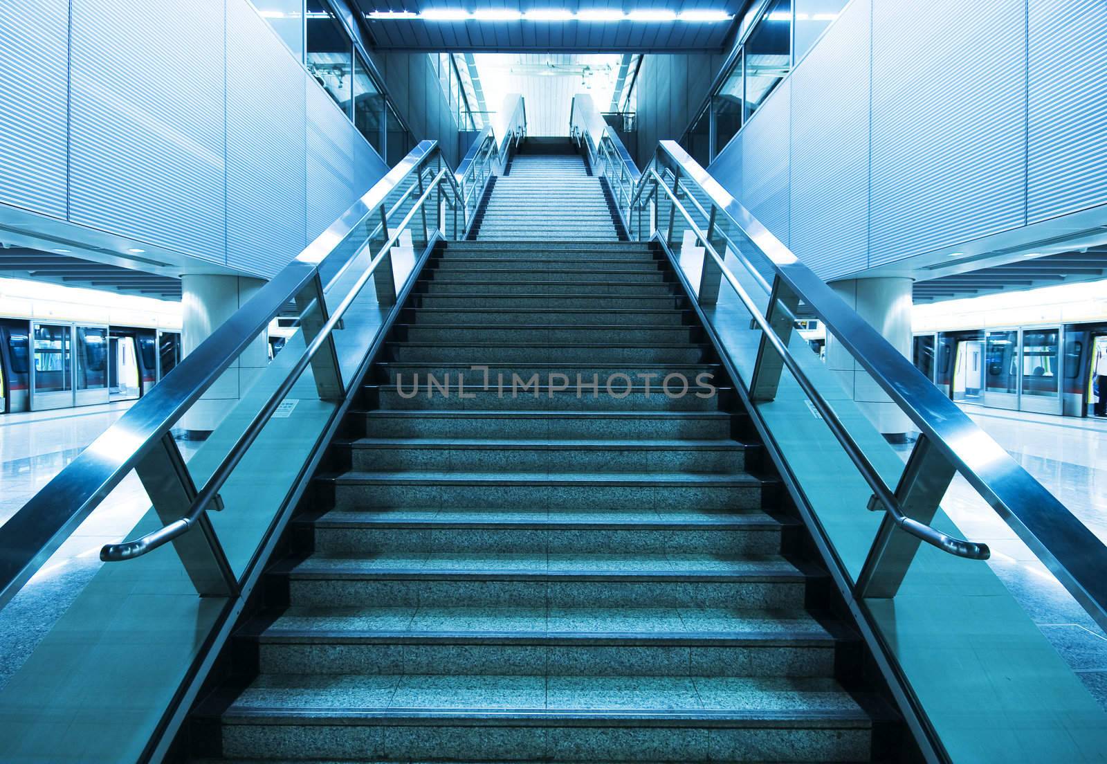 long stair in a train station in hong kong 