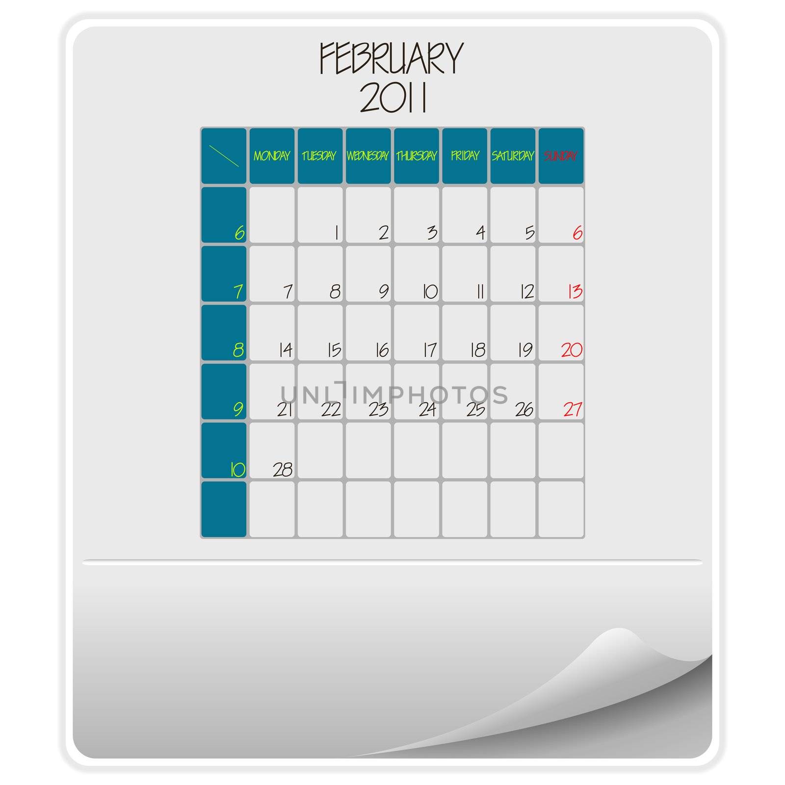 2011 paper calendar february, abstract vector art illustration