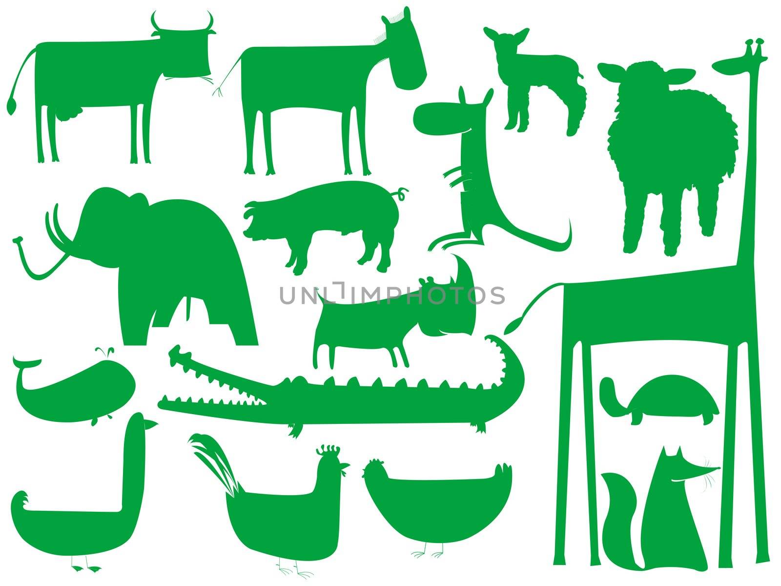 animal green silhouettes isolated on white background by robertosch