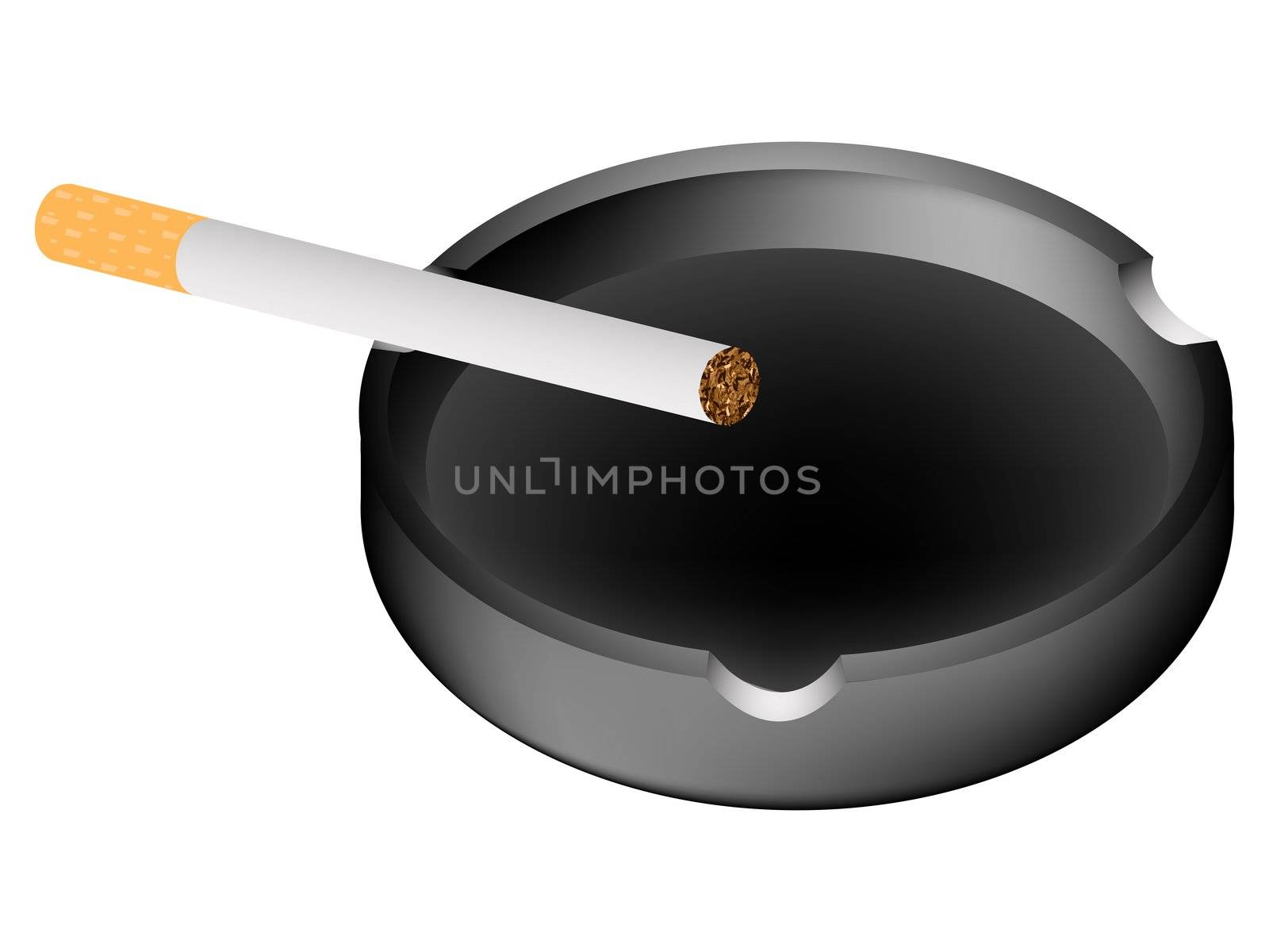 ashtray and cigarette against white background, abstract vector art illustration